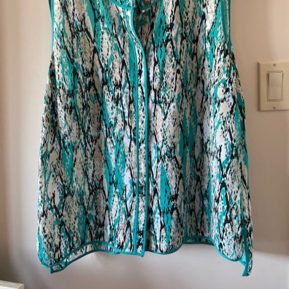 Liz Clairborne Teal/Beige Multi Pattern Sleeveless Top Size XL - Picture 2 of 11